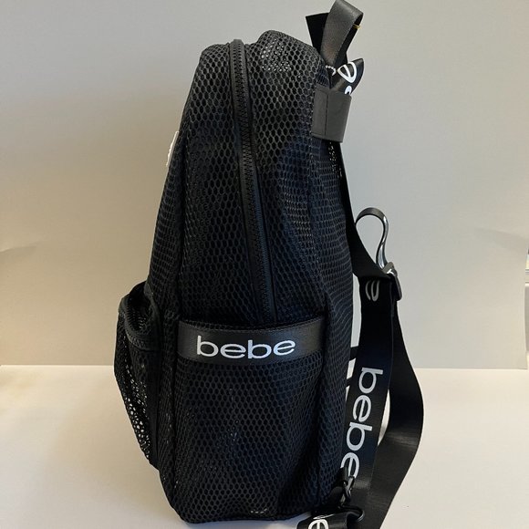 bebe "Manny" LG Backpack Black Netted Removable Liner- NWT - Picture 4 of 9